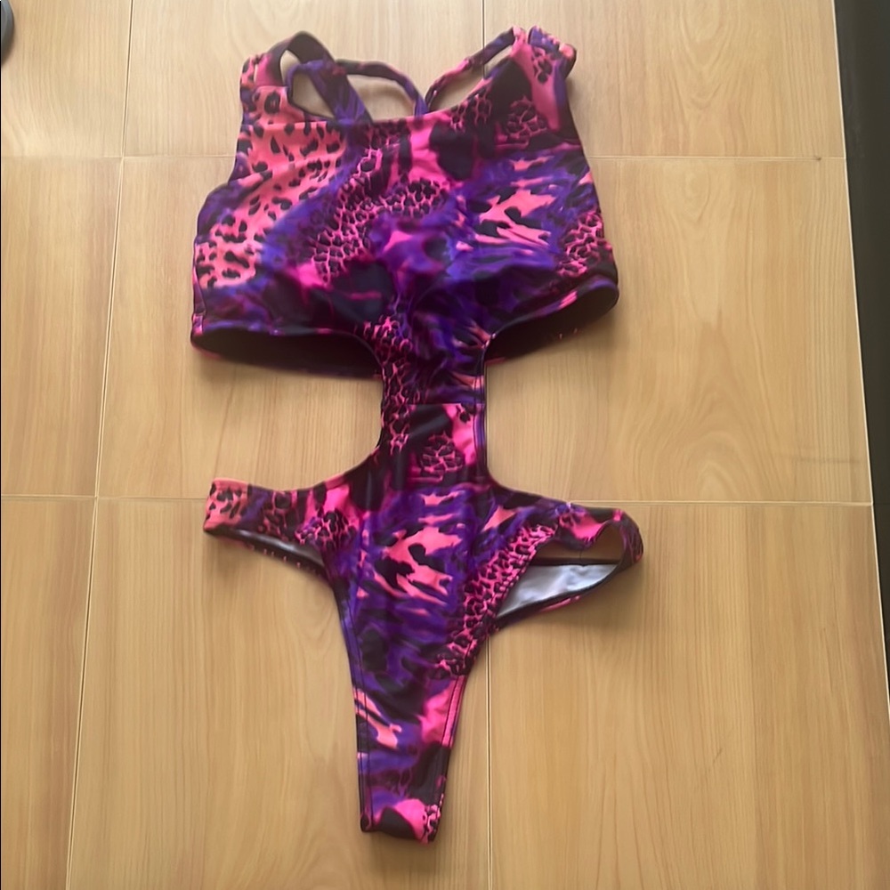 Polehog pink panther X-back, high-leg, thong bodysuit, uk 14